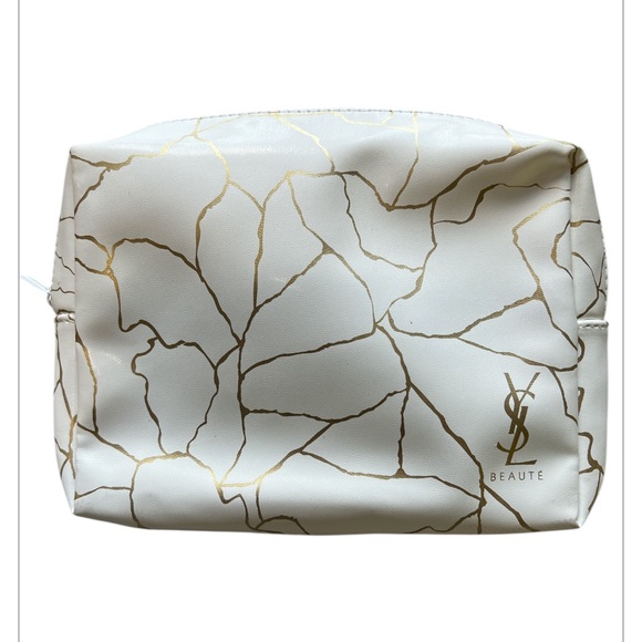YSL Beauté Cosmetic Makeup Bag White Gold Marble Travel Pouch NWOT - Picture 2 of 4